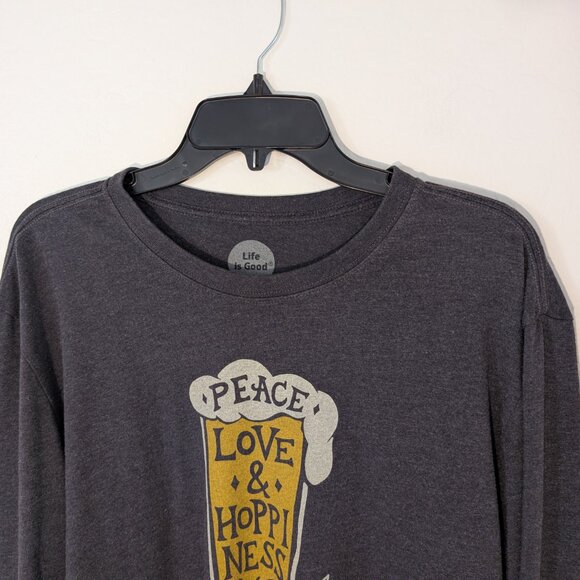 LIFE‎ IS GOOD Crusher T Shirt Men's L Classic Gray Beer Holly Graphic Pullover - Picture 2 of 13